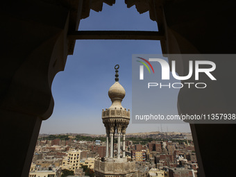 A picture taken on June 24, 2024, in Cairo, Egypt, is showing the minarets of Bab Zuweila, one of the historic gates of Islamic Cairo in the...