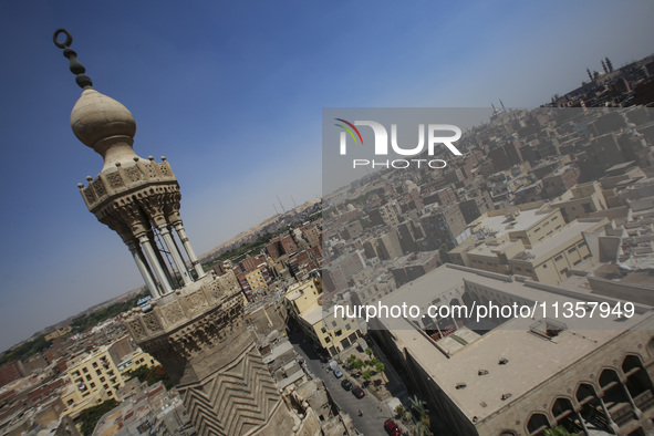 A picture taken on June 24, 2024, in Cairo, Egypt, is showing the minarets of Bab Zuweila, one of the historic gates of Islamic Cairo in the...