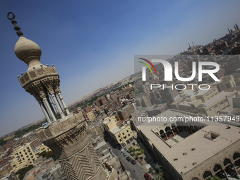 A picture taken on June 24, 2024, in Cairo, Egypt, is showing the minarets of Bab Zuweila, one of the historic gates of Islamic Cairo in the...