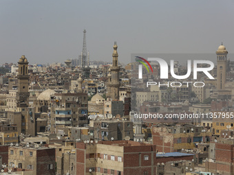 A picture taken on June 24, 2024, in Cairo, Egypt, is showing the minarets of Bab Zuweila, one of the historic gates of Islamic Cairo in the...