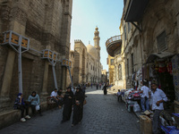 Al-Moez Street in Al-Gamaleya neighborhood next to the Khan Al-Khalili market area, on June 24, 2024, in Cairo, Egypt, is containing the lar...