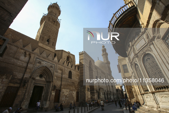 Al-Moez Street in Al-Gamaleya neighborhood next to the Khan Al-Khalili market area, on June 24, 2024, in Cairo, Egypt, is containing the lar...