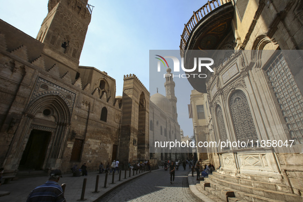 Al-Moez Street in Al-Gamaleya neighborhood next to the Khan Al-Khalili market area, on June 24, 2024, in Cairo, Egypt, is containing the lar...