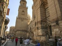 Al-Moez Street in Al-Gamaleya neighborhood next to the Khan Al-Khalili market area, on June 24, 2024, in Cairo, Egypt, is containing the lar...