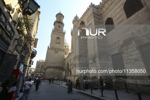 Al-Moez Street in Al-Gamaleya neighborhood next to the Khan Al-Khalili market area, on June 24, 2024, in Cairo, Egypt, is containing the lar...