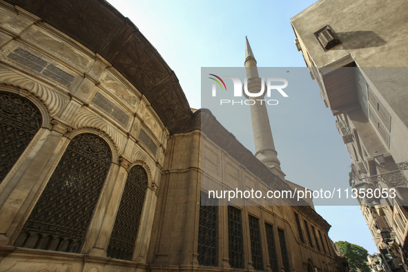 Al-Moez Street in Al-Gamaleya neighborhood next to the Khan Al-Khalili market area, on June 24, 2024, in Cairo, Egypt, is containing the lar...