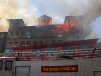 A house is engulfing in fire in a congested neighborhood in Old City Srinagar, Indian Administered Kashmir, on June 24, 2024. Several reside...