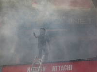 Firefighters are trying to contain the fire in a congested neighborhood in Old City Srinagar, Indian Administered Kashmir, on June 24, 2024....