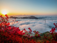 Wind power facilities are being seen at the core observation area of Geyuan, the China Dark Night Sky Protected Area, in Shangrao city, Jian...