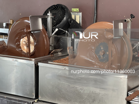 Machines are mixing chocolate at a confectionery shop in Niagara-on-the-Lake, Ontario, Canada, on June 12, 2024. 