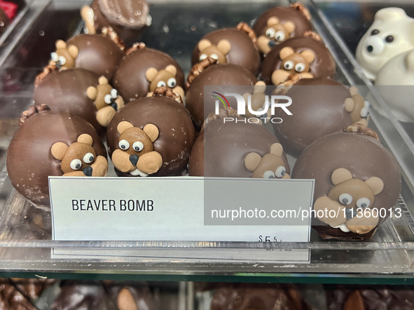 Beaver bomb chocolates are being displayed at a confectionery shop in Niagara-on-the-Lake, Ontario, Canada, on June 12, 2024. 