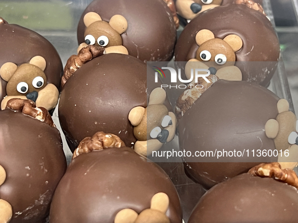 Beaver bomb chocolates are being displayed at a confectionery shop in Niagara-on-the-Lake, Ontario, Canada, on June 12, 2024. 