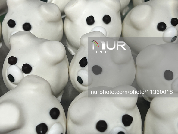 Polar bear bomb chocolates are being displayed at a confectionery shop in Niagara-on-the-Lake, Ontario, Canada, on June 12, 2024. 