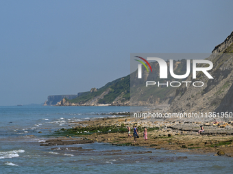 PORT-EN-BESSIN-HUPPAIN, FRANCE - JUNE 25: 
General view of the coastline at Port-en-Bessin, with cliffs subject to active erosion: landslide...