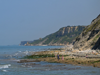 PORT-EN-BESSIN-HUPPAIN, FRANCE - JUNE 25: 
General view of the coastline at Port-en-Bessin, with cliffs subject to active erosion: landslide...