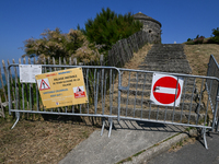 PORT-EN-BESSIN-HUPPAIN, FRANCE - JUNE 25: 
Access to Tour Vauban, a historic landmark in Port-en-Bessin-Huppain, blocked due to unstable cli...