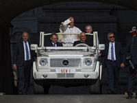 Pope Francis is arriving on the popemobile for the weekly general audience in The Vatican, on June 26, 2024, at St Peter's Square. (