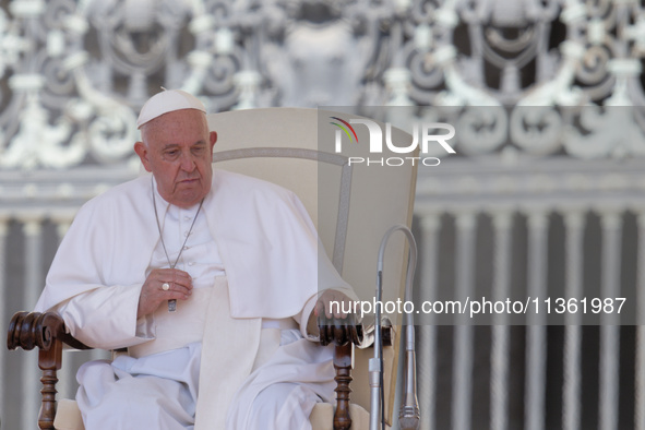 Pope Francis is attending the weekly general audience at St Peter's Square in The Vatican, on June 26, 2024. 