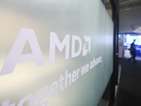 Visitors are walking past the AMD booth at the 2024 Mobile World Congress (MWC Shanghai) in Shanghai, China, on June 26, 2024. (