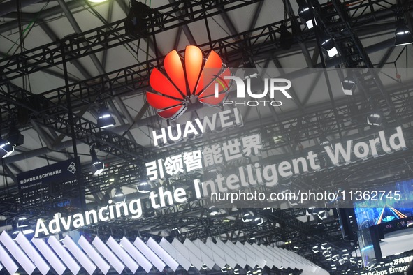 The logo of Huawei is being pictured at the 2024 Mobile World Congress (MWC Shanghai) in Shanghai, China, on June 26, 2024. 