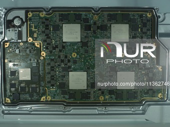 A photo is showing NIO's central computing platform using Nvidia's car-scale chip at the 2024 Mobile World Congress (MWC Shanghai) in Shangh...