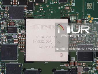 An Nvidia automotive gauge chip is being pictured at the 2024 Mobile World Congress (MWC Shanghai) in Shanghai, China, on June 26, 2024. (