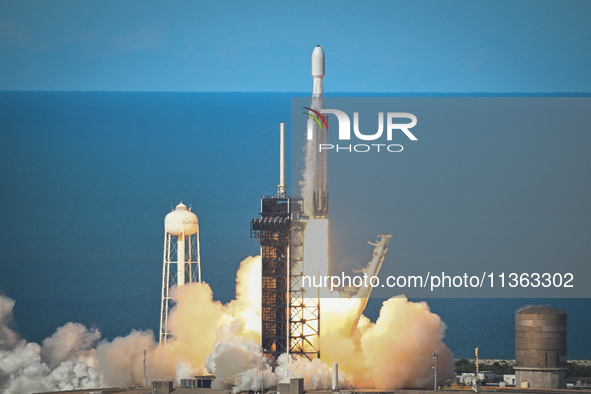 A SpaceX Falcon Heavy Rocket With The GOES-U Spacecraft Launches From NASA's Kennedy Space Center In Cape Canaveral, Florida, On June 25, 20...