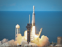 A SpaceX Falcon Heavy Rocket With The GOES-U Spacecraft Launches From NASA's Kennedy Space Center In Cape Canaveral, Florida, On June 25, 20...