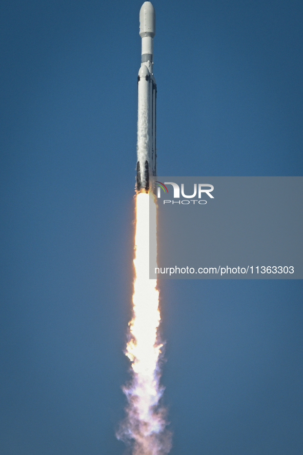 A SpaceX Falcon Heavy Rocket With The GOES-U Spacecraft Launches From NASA's Kennedy Space Center In Cape Canaveral, Florida, On June 25, 20...