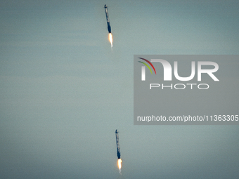 A SpaceX Falcon Heavy Rocket With The GOES-U Spacecraft Launches From NASA's Kennedy Space Center In Cape Canaveral, Florida, On June 25, 20...