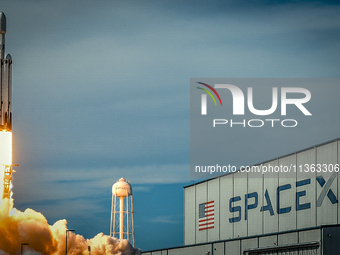 A SpaceX Falcon Heavy Rocket With The GOES-U Spacecraft Launches From NASA's Kennedy Space Center In Cape Canaveral, Florida, On June 25, 20...