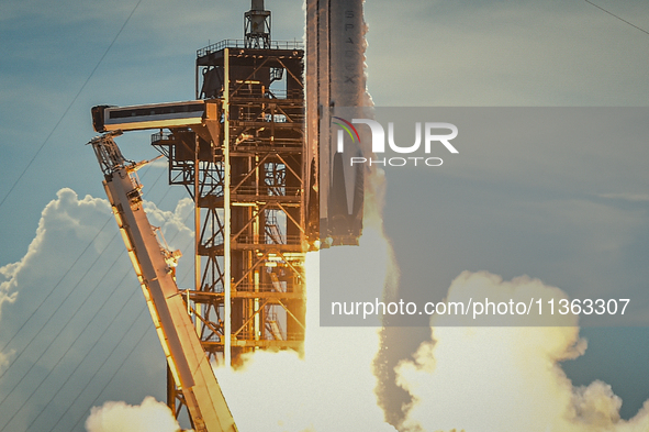 A SpaceX Falcon Heavy Rocket With The GOES-U Spacecraft Launches From NASA's Kennedy Space Center In Cape Canaveral, Florida, On June 25, 20...