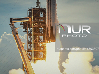 A SpaceX Falcon Heavy Rocket With The GOES-U Spacecraft Launches From NASA's Kennedy Space Center In Cape Canaveral, Florida, On June 25, 20...