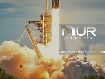 A SpaceX Falcon Heavy Rocket With The GOES-U Spacecraft Launches From NASA's Kennedy Space Center In Cape Canaveral, Florida, On June 25, 20...