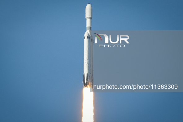 A SpaceX Falcon Heavy Rocket With The GOES-U Spacecraft Launches From NASA's Kennedy Space Center In Cape Canaveral, Florida, On June 25, 20...