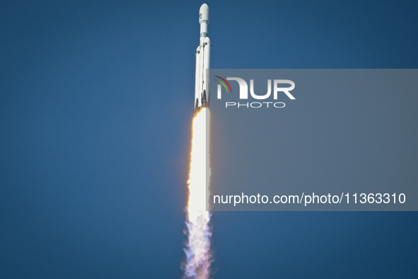 A SpaceX Falcon Heavy Rocket With The GOES-U Spacecraft Launches From NASA's Kennedy Space Center In Cape Canaveral, Florida, On June 25, 20...