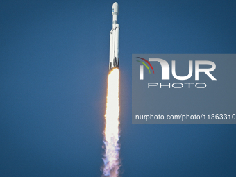 A SpaceX Falcon Heavy Rocket With The GOES-U Spacecraft Launches From NASA's Kennedy Space Center In Cape Canaveral, Florida, On June 25, 20...