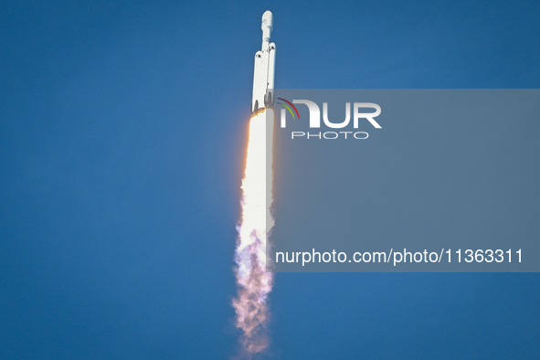 A SpaceX Falcon Heavy Rocket With The GOES-U Spacecraft Launches From NASA's Kennedy Space Center In Cape Canaveral, Florida, On June 25, 20...