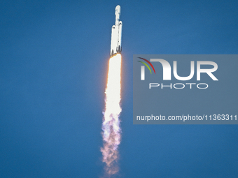 A SpaceX Falcon Heavy Rocket With The GOES-U Spacecraft Launches From NASA's Kennedy Space Center In Cape Canaveral, Florida, On June 25, 20...