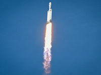 A SpaceX Falcon Heavy Rocket With The GOES-U Spacecraft Launches From NASA's Kennedy Space Center In Cape Canaveral, Florida, On June 25, 20...