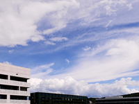 Storm clouds are beginning to form on the horizon, announcing the imminent arrival of a storm in Zurich, Switzerland, on June 27, 2024. (