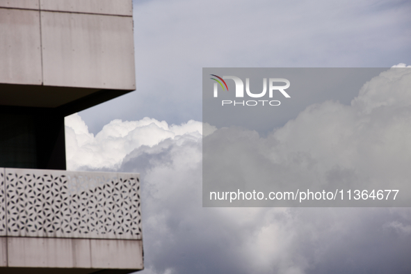 Storm clouds are beginning to form on the horizon, announcing the imminent arrival of a storm in Zurich, Switzerland, on June 27, 2024. 