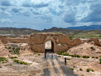 Workers are carrying out site investigation and data collection at the ancient city section of Xiakou in Zhangye, China, on June 27, 2024. I...