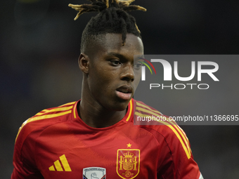 Nico Williams left winger of Spain and Athletic Club Bilbao during the UEFA EURO 2024 group stage match between Spain and Italy at Arena Auf...