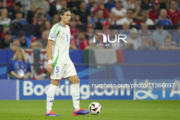 Riccardo Calafiori centre-back of Italy and Bologna FC 1909 during the UEFA EURO 2024 group stage match between Spain and Italy at Arena Auf...