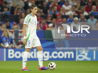 Riccardo Calafiori centre-back of Italy and Bologna FC 1909 during the UEFA EURO 2024 group stage match between Spain and Italy at Arena Auf...