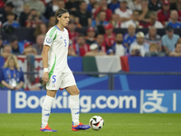 Riccardo Calafiori centre-back of Italy and Bologna FC 1909 during the UEFA EURO 2024 group stage match between Spain and Italy at Arena Auf...