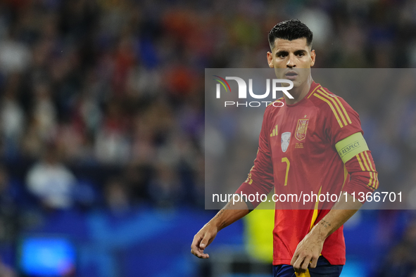 Alvaro Morata centre-forward of Spain and Atletico de Madrid during the UEFA EURO 2024 group stage match between Spain and Italy at Arena Au...