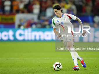 Riccardo Calafiori centre-back of Italy and Bologna FC 1909 during the UEFA EURO 2024 group stage match between Spain and Italy at Arena Auf...