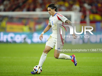 Riccardo Calafiori centre-back of Italy and Bologna FC 1909 during the UEFA EURO 2024 group stage match between Spain and Italy at Arena Auf...